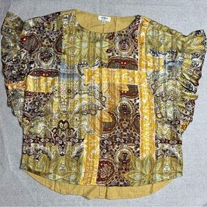 Umgee Yellow, ruffle sleeve, paisley top